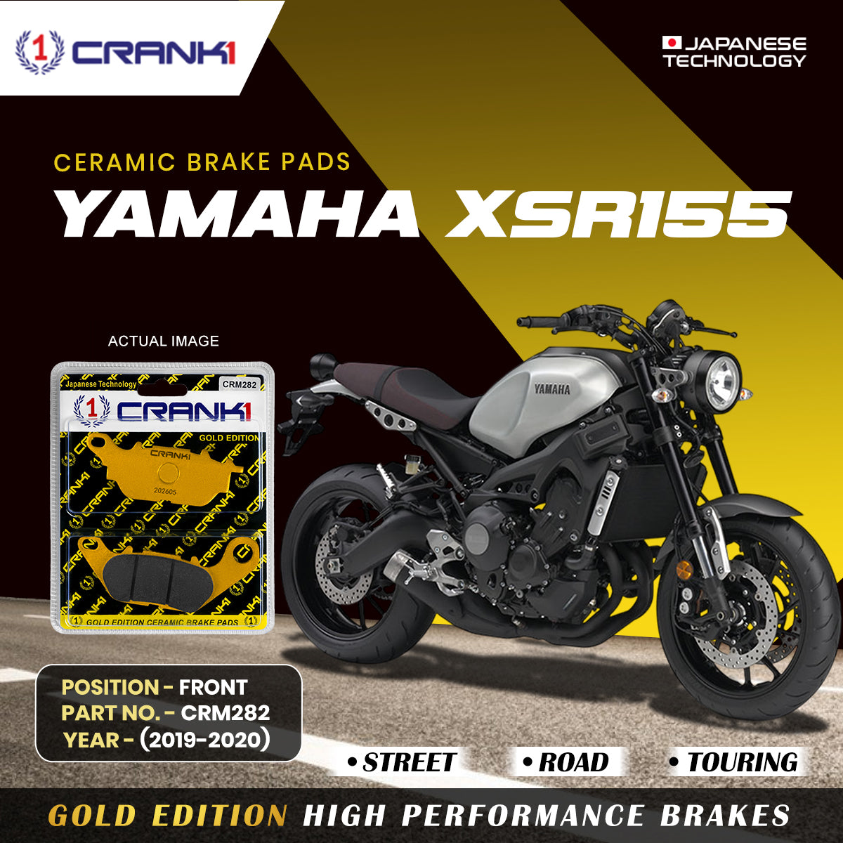 Ceramic Brake Pads For Yamaha XSR155 (2019-2020) - Front - CRM282 - 1 Set - CRANK1