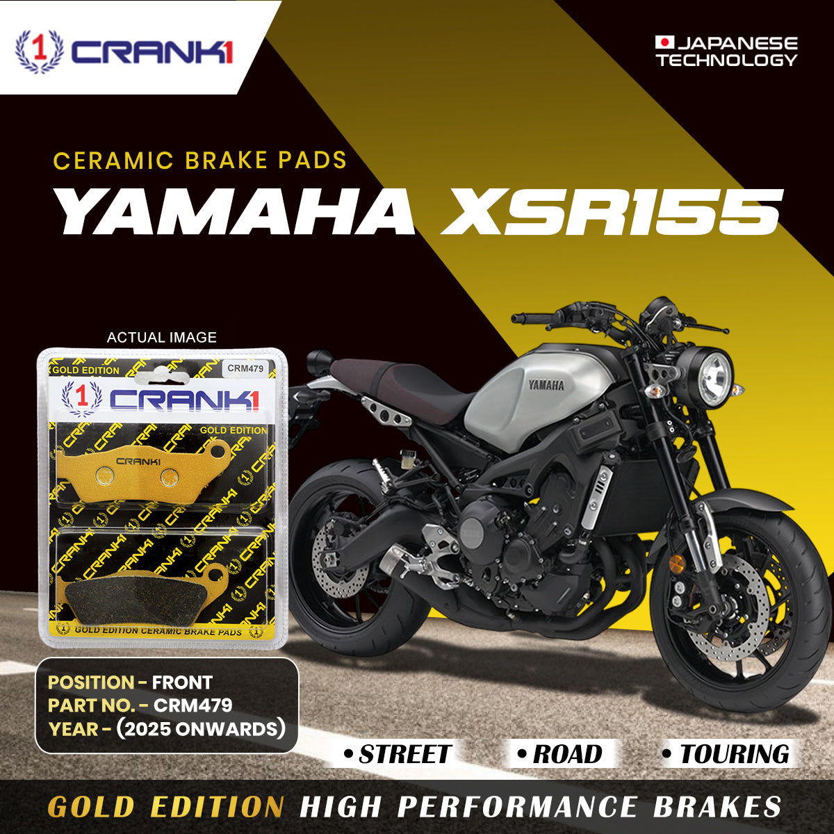 Ceramic Brake Pads For Yamaha XSR155 (2025 onwards) - Front - CRM479 - 1 Set - CRANK1