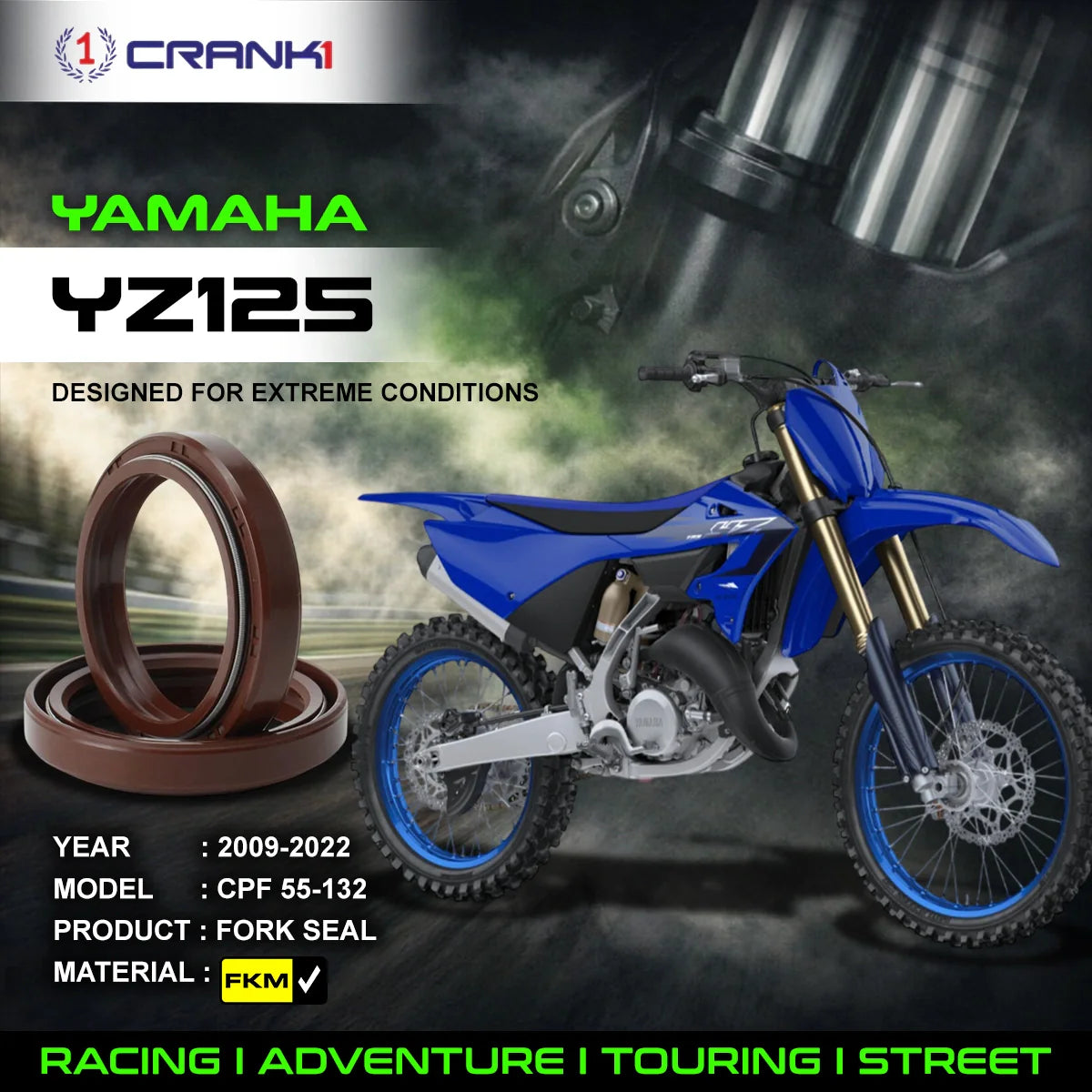 Fork Oil Seals Pair For Yamaha YZ125 (2009-2022) - CPF55-132 - CRANK1