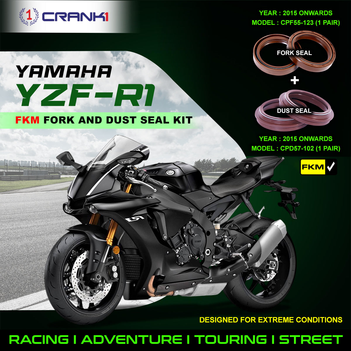 Fork And Dust Seals Kit For Yamaha YZF-R1 (2015 Onwards) - CRANK1