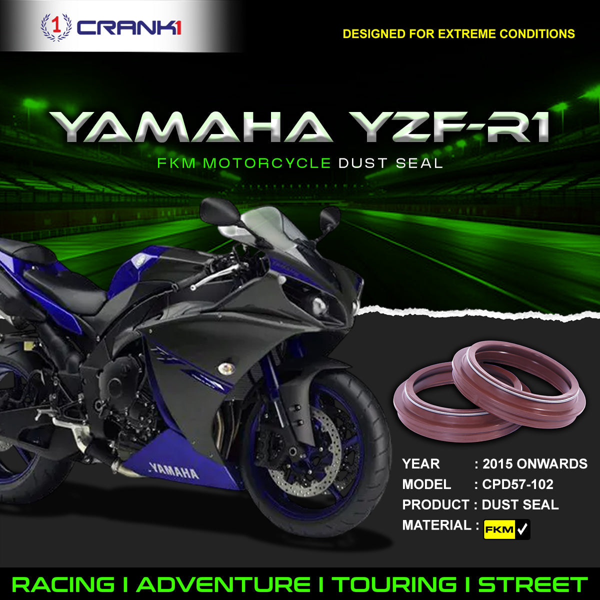Fork Dust Seals Pair For Yamaha YZF-R1 (2015 Onwards) - CPD57-102 - CRANK1