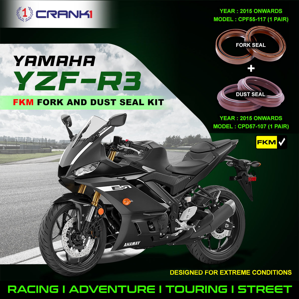 Fork And Dust Seals Kit For Yamaha YZF-R3 (2015 Onwards) - CRANK1