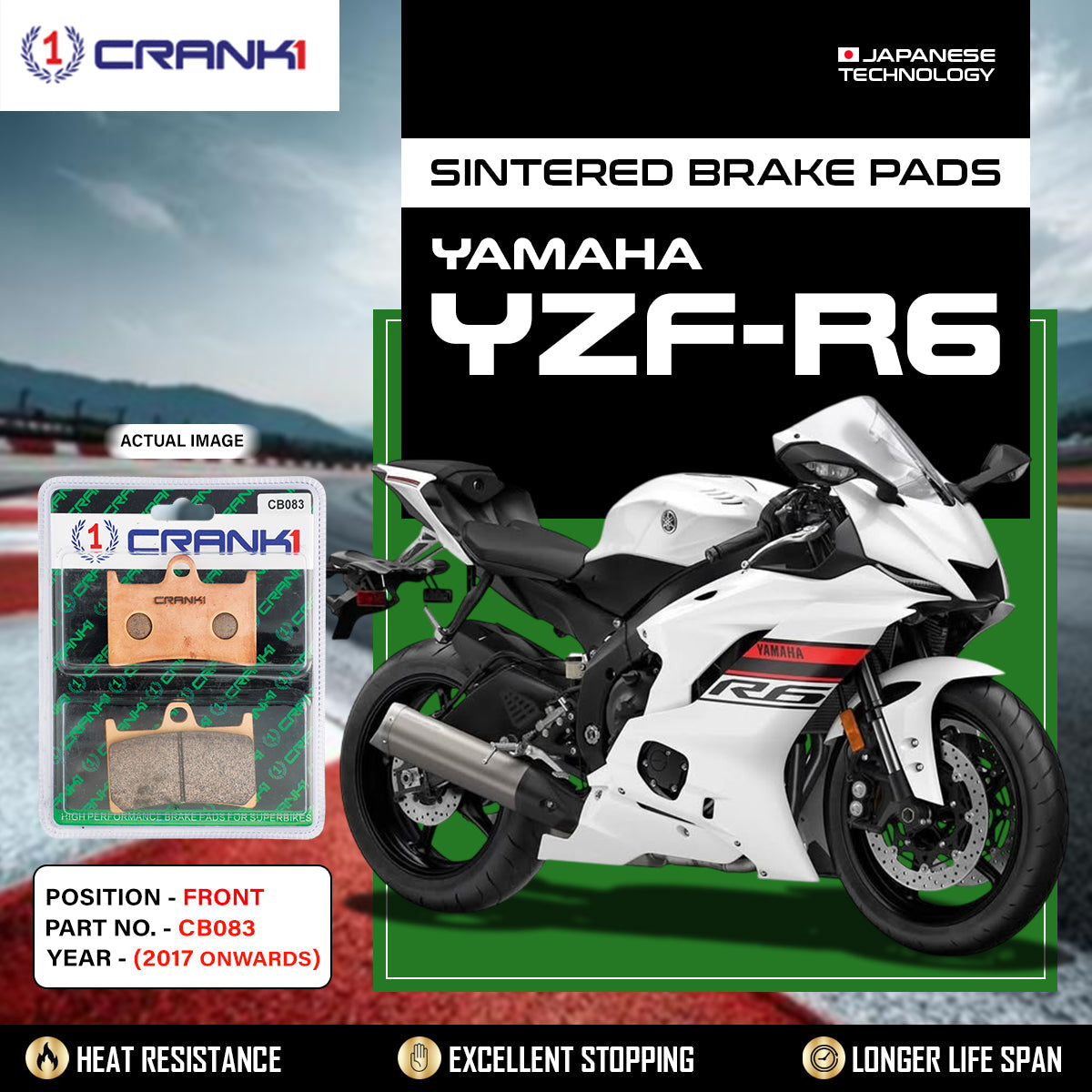 Sintered  Brake Pads For Yamaha YZF-R6 (2017 Onwards) - Front - CB083 - 2 Sets - CRANK1