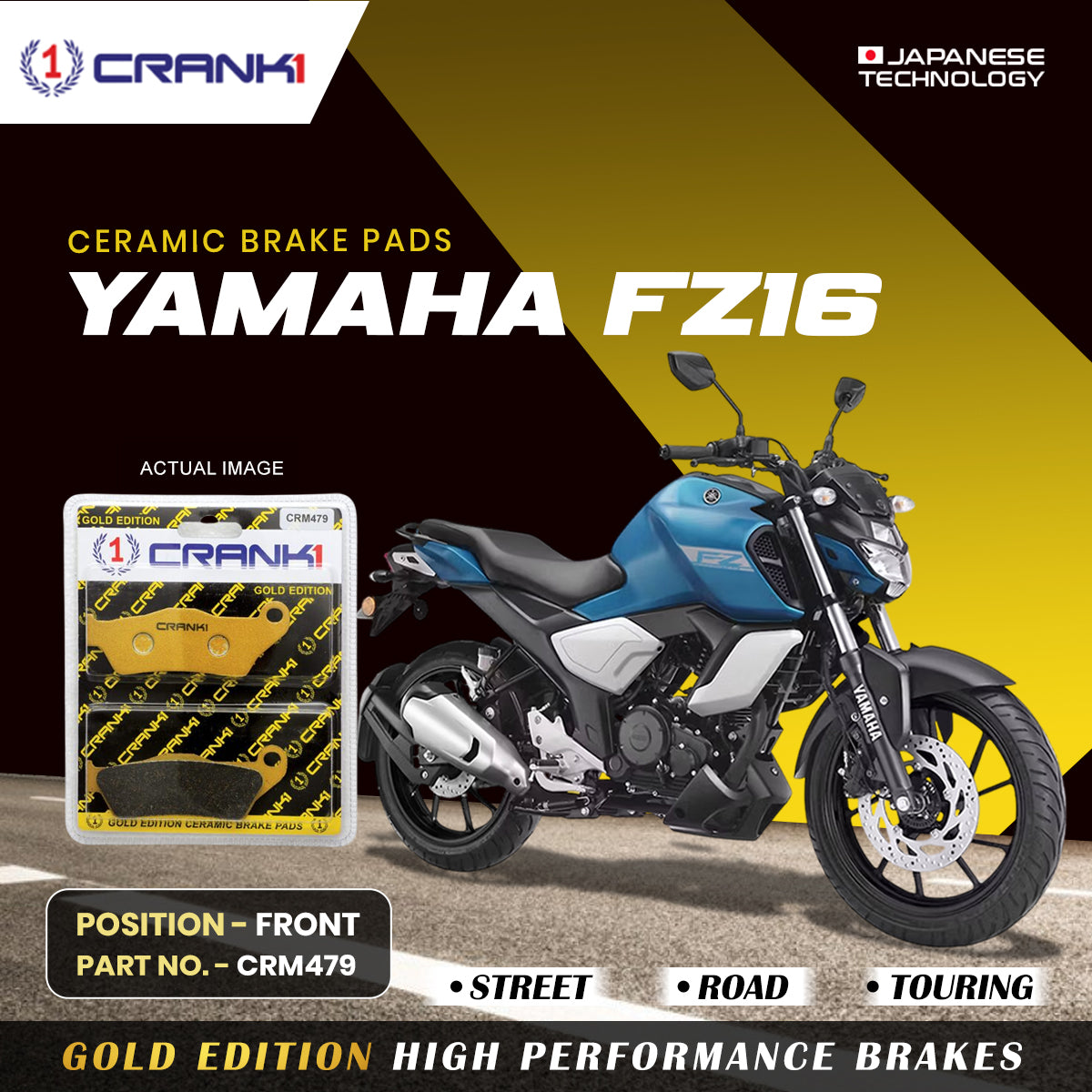 Ceramic Brake Pads For Yamaha FZ16 - Front - CRM479 - 1 Set - CRANK1
