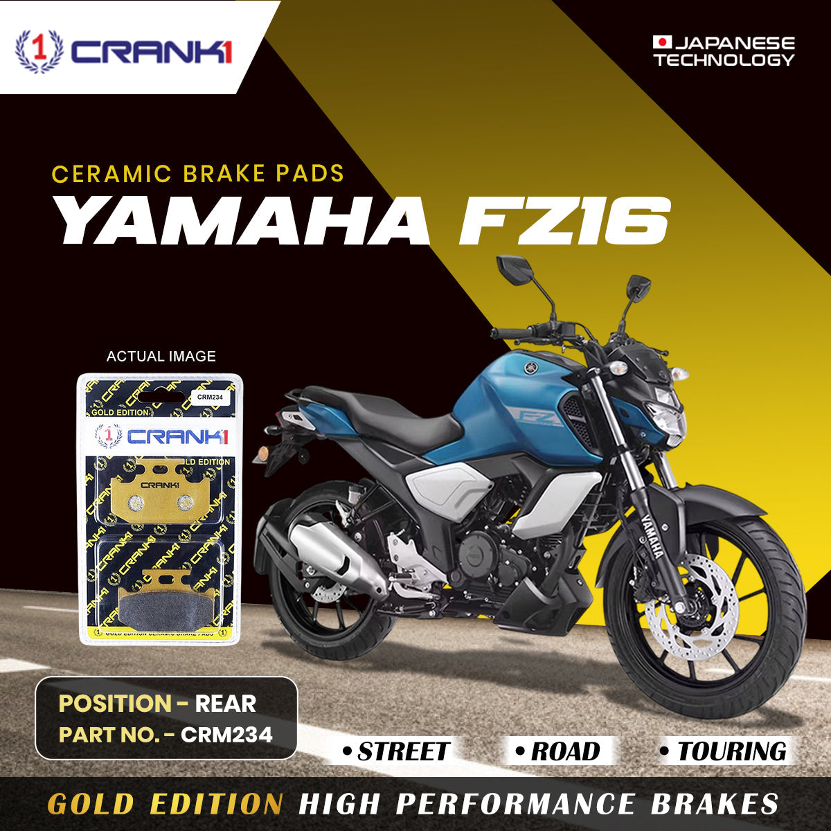 Ceramic Brake Pads For Yamaha FZ16 - Rear - CRM234 - 1 Set - CRANK1