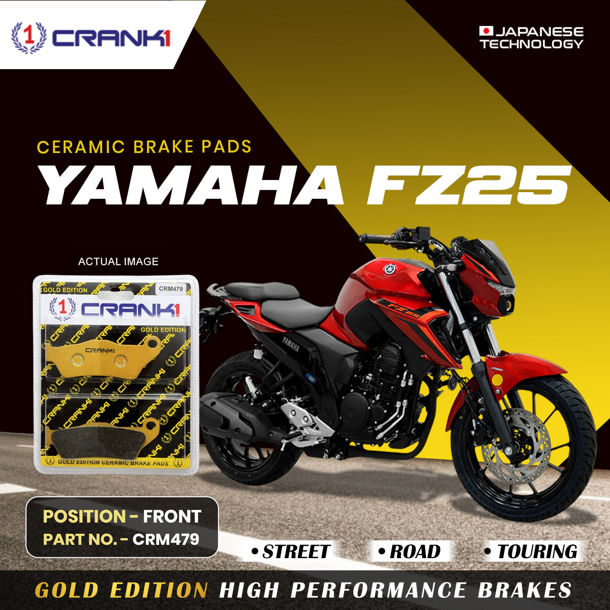 Ceramic Brake Pads For Yamaha FZ25 - Front - CRM479 - 1 Set - CRANK1