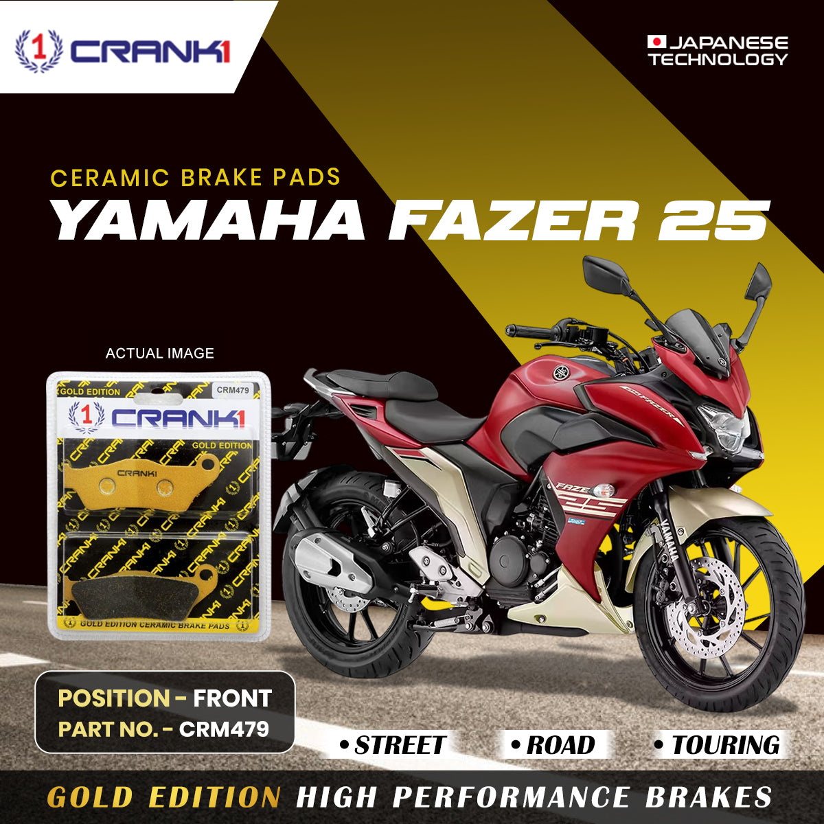 Ceramic Brake Pads For Yamaha Fazer 25 - Front - CRM479 - 1 Set - CRANK1