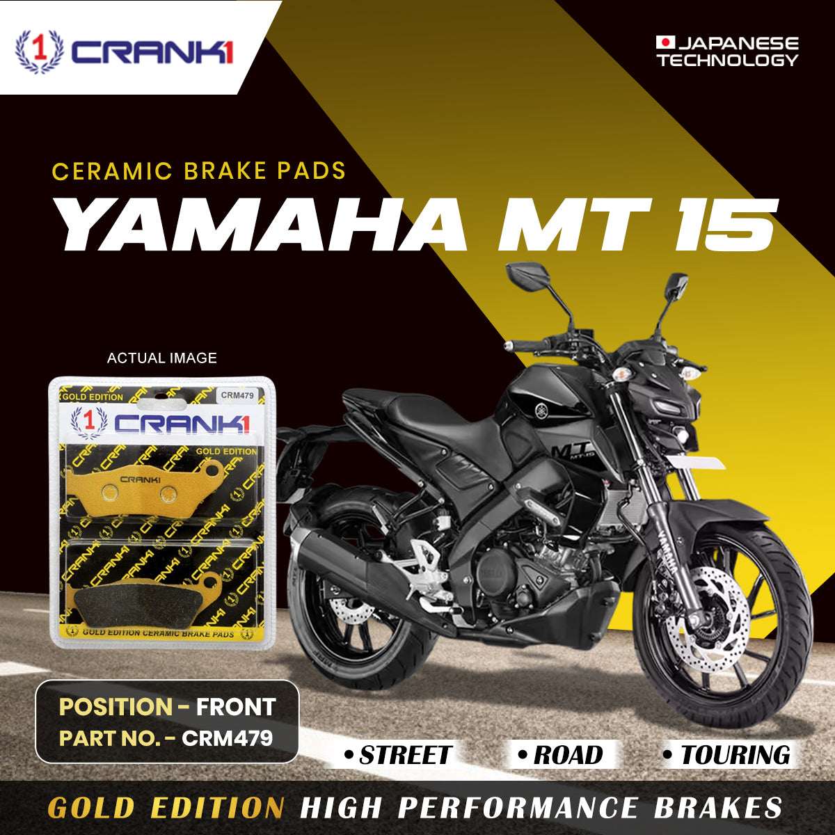 Ceramic Brake Pads For Yamaha MT-15 - Front - CRM479 - 1 Set - CRANK1