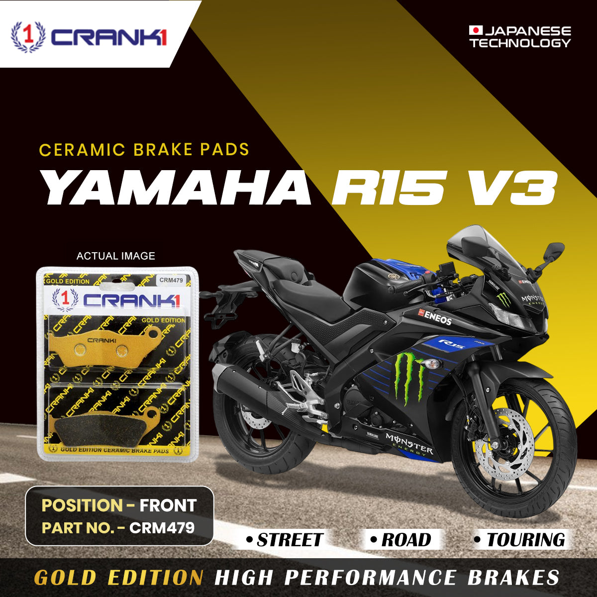 Ceramic Brake Pads For Yamaha R15 V3 - Front - CRM479 - 1 Set - CRANK1