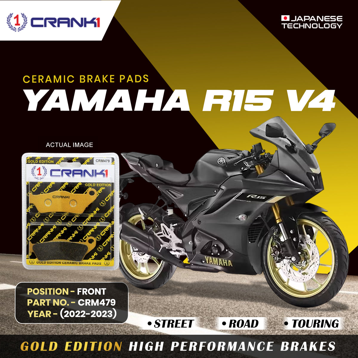 Ceramic Brake Pads For Yamaha R15 V4 (2022-2023) - Front - CRM479 - 1 Set - CRANK1