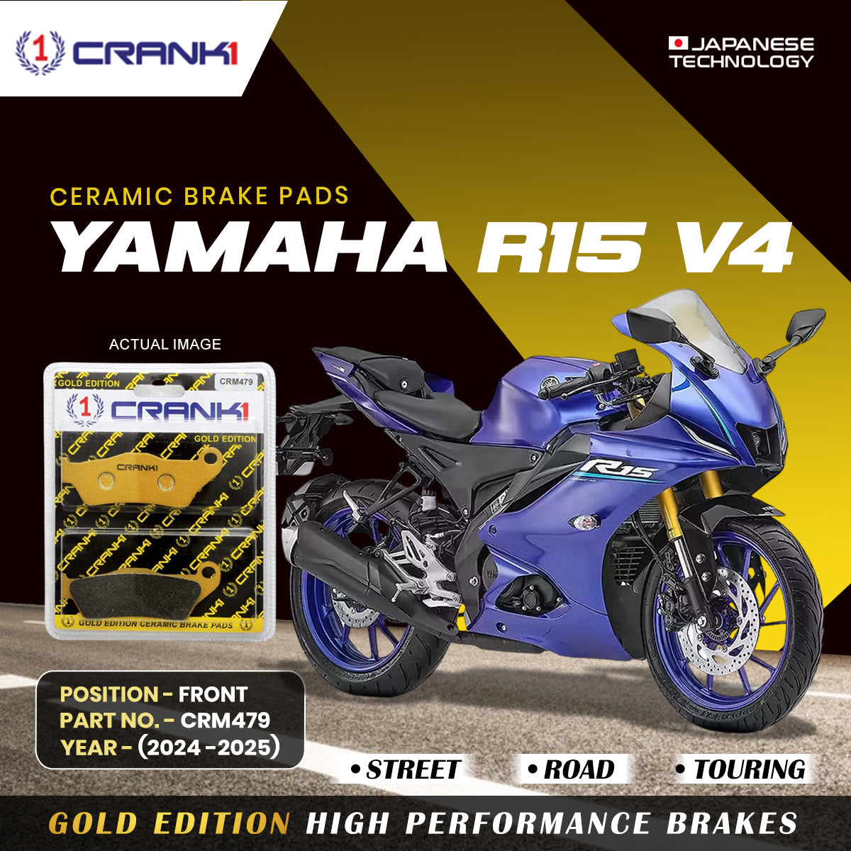 Ceramic Brake Pads For Yamaha  R15 V4 (2024-2025) - Front - CRM479 - 1 Set - CRANK1