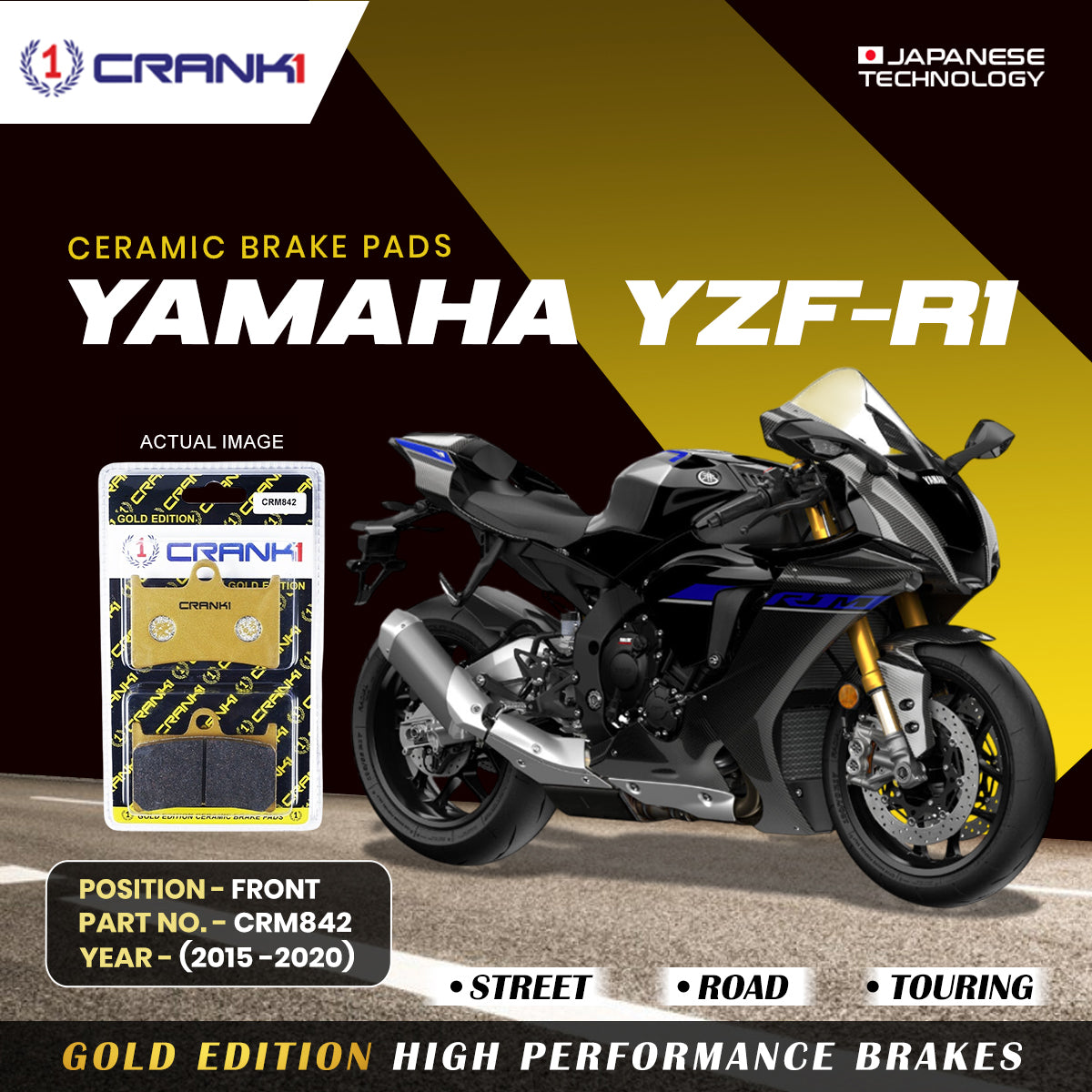 Ceramic Brake Pads For Yamaha YZF-R1 (2015-2020) - Front - CRM842 - 2 Sets - CRANK1