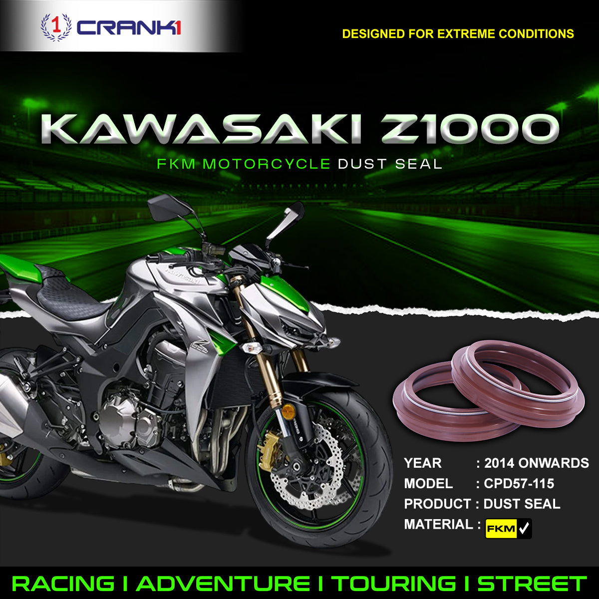 Fork Dust Seals Pair For Kawasaki Z1000 (2014 Onwards) - CPD57-115 - CRANK1