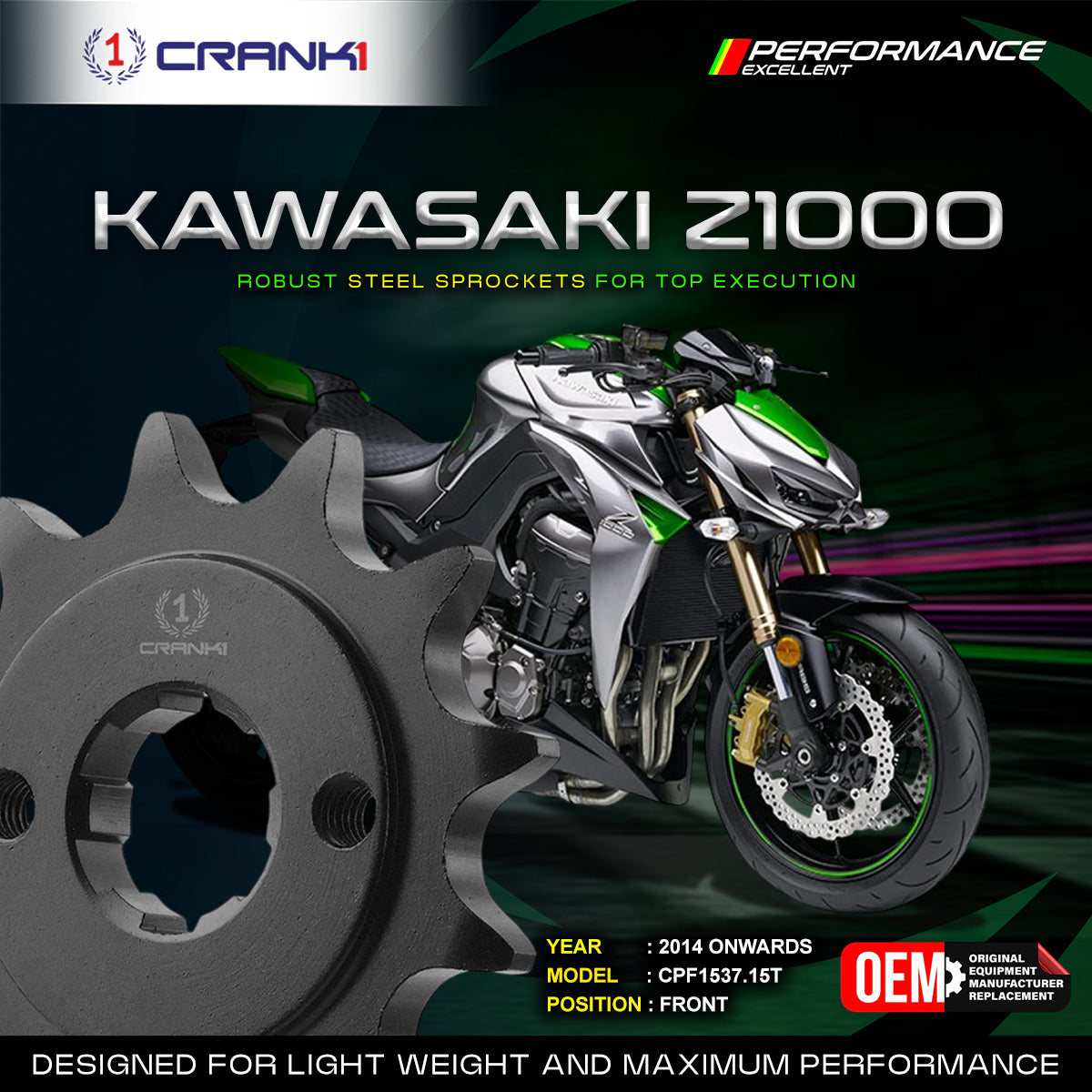 Sprocket For Kawasaki Z1000 (2014 Onwards) - Front - CPF1537.15T - CRANK1
