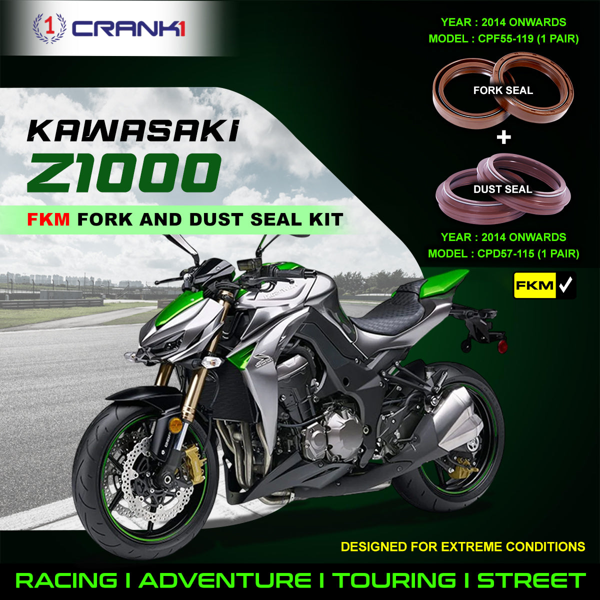 Fork And Dust Seals Kit For Kawasaki Z1000 (2014 Onwards) - CRANK1