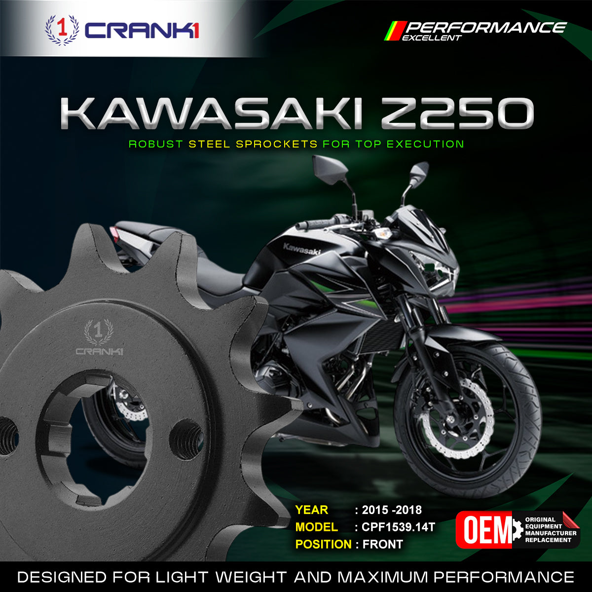 Sprocket For Kawasaki Z250 (2015-2018) - Front - CPF1539.14T - CRANK1