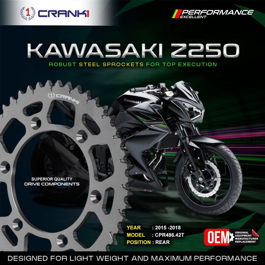 Sprocket For Kawasaki Z250 (2015-2018) - Rear - CPR486.42T - CRANK1