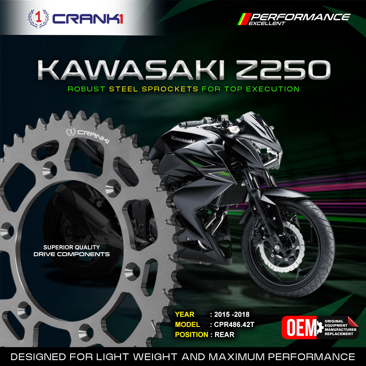 Sprocket For Kawasaki Z250 (2015-2018) - Rear - CPR486.42T - CRANK1