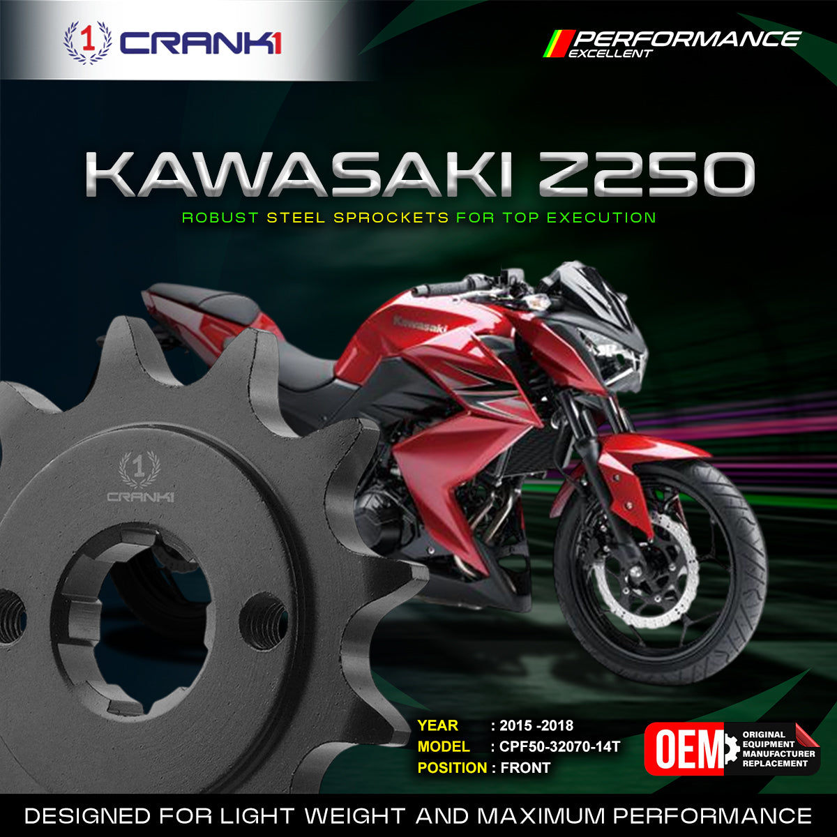 Sprocket For Kawasaki Z250 (2015-2018) - Front - CPF50-32070-14T - CRANK1