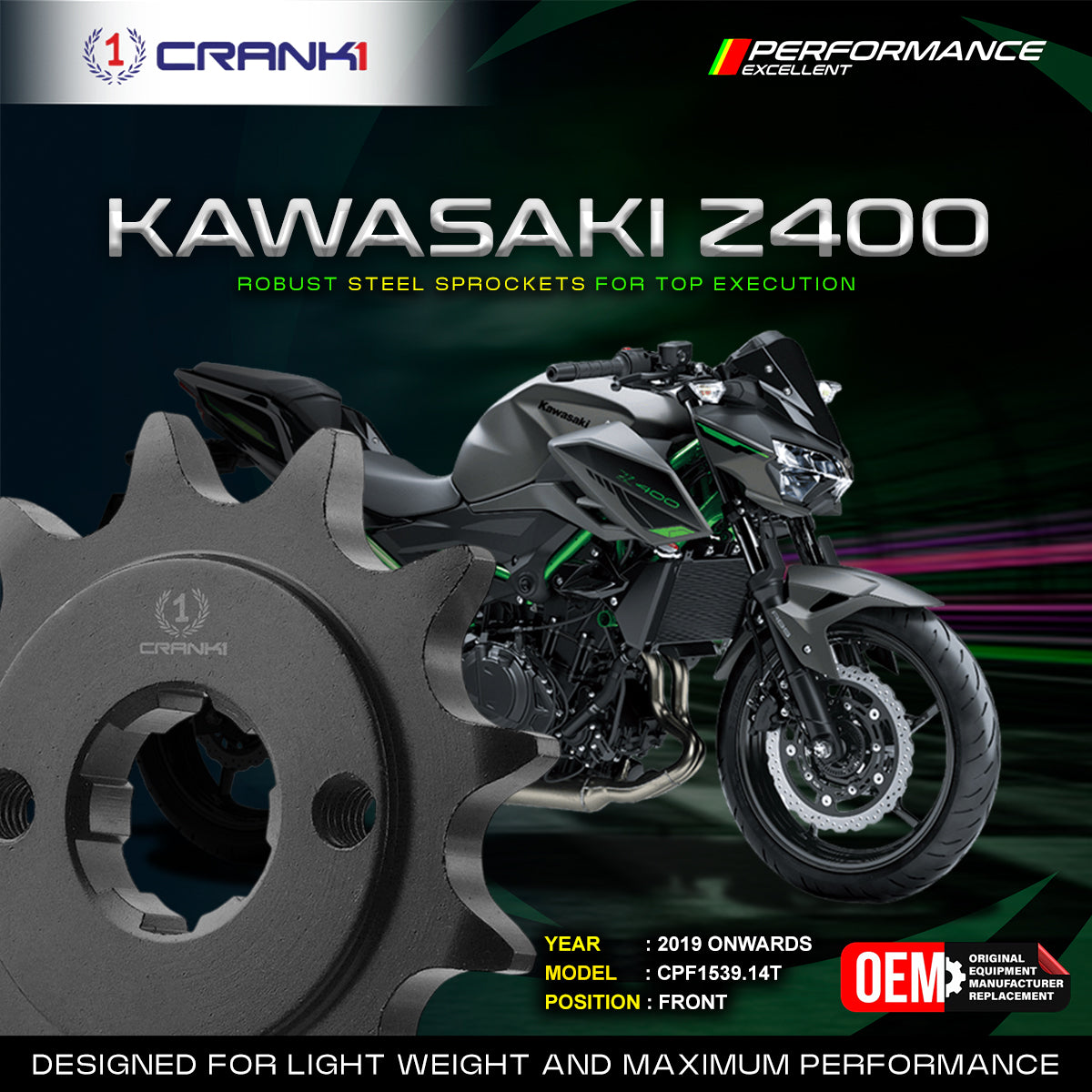 Sprocket For Kawasaki Z400 (2019 Onwards) - Front - CPF1539.14T - CRANK1