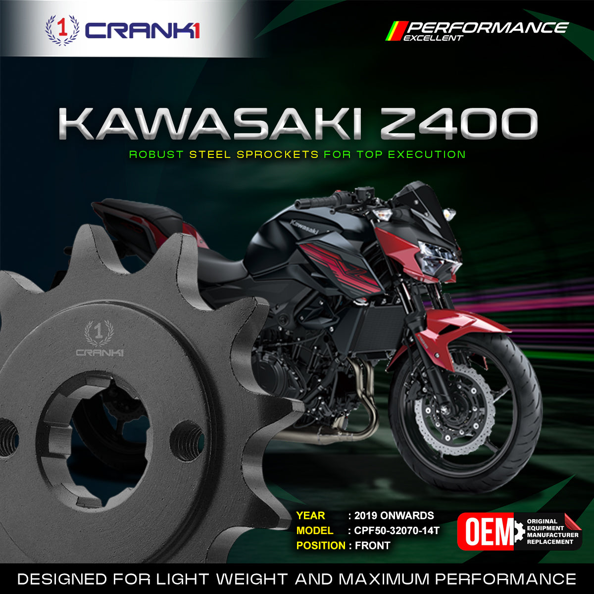 Sprocket For Kawasaki Z400 (2019 Onwards) - Front - CPF50-32070-14T - CRANK1