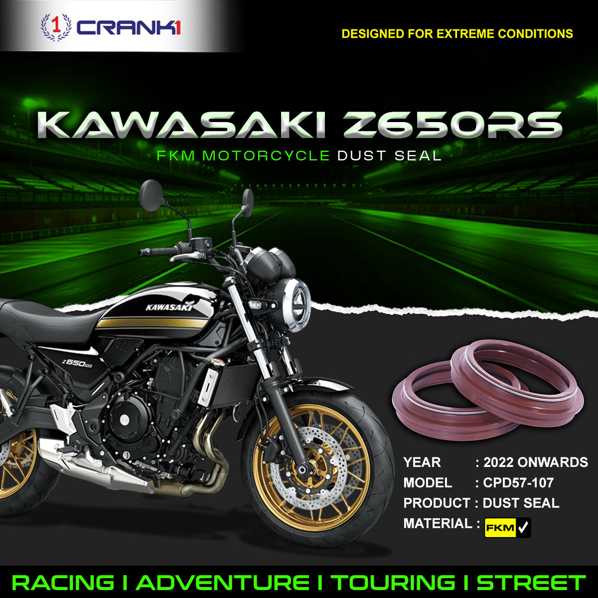Fork Dust Seals Pair For Kawasaki Z650RS (2022 Onwards) - CPD57-107 - CRANK1
