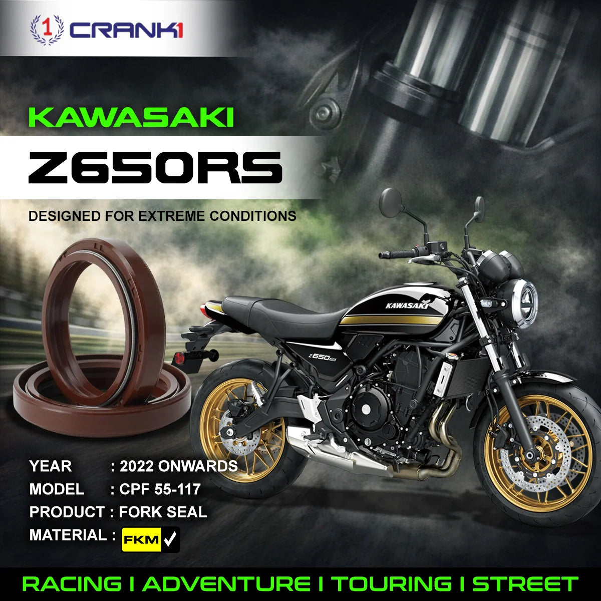 Fork Oil Seals Pair For Kawasaki Z650RS (2022 Onwards) - CPF55-117 - CRANK1