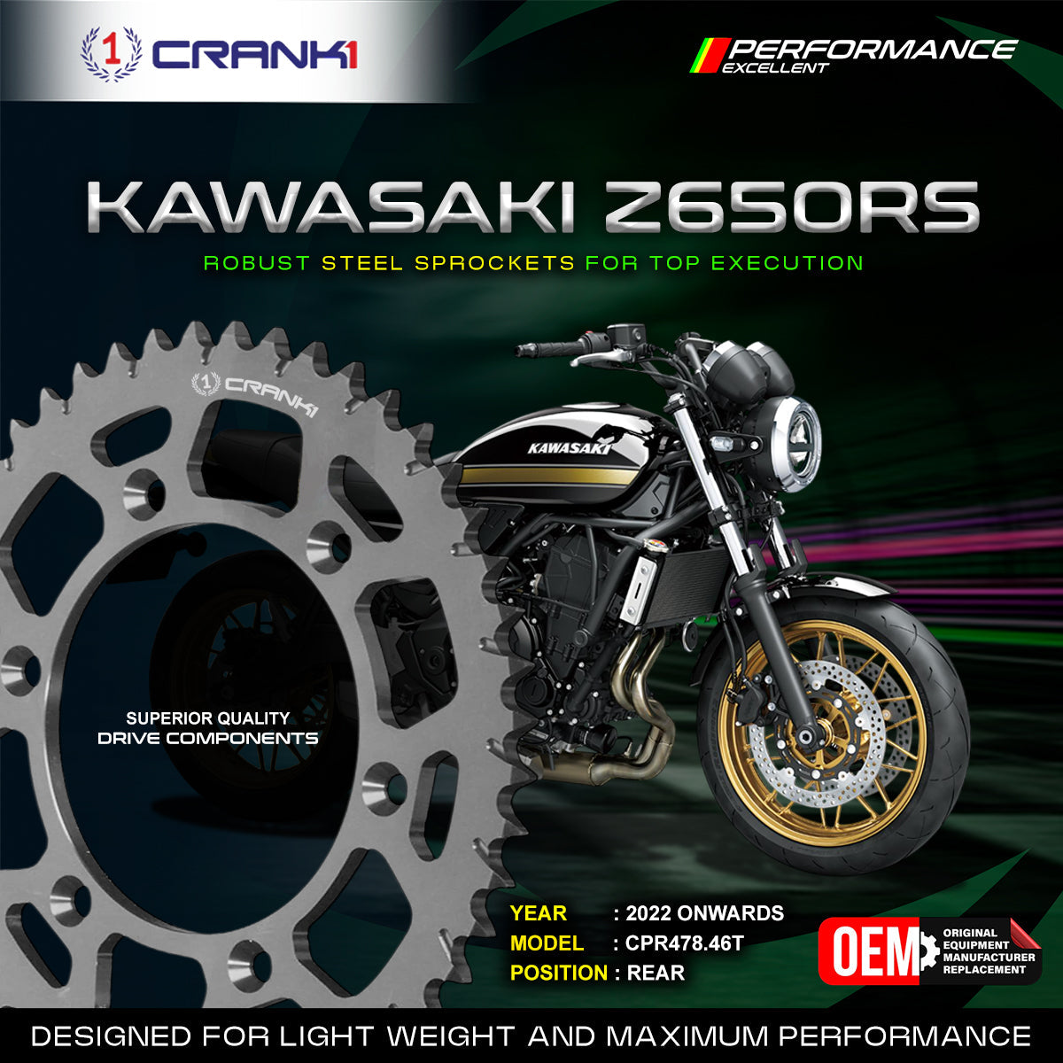 Sprocket For Kawasaki Z650RS (2022 Onwards) - Rear - CPR478.46T - CRANK1