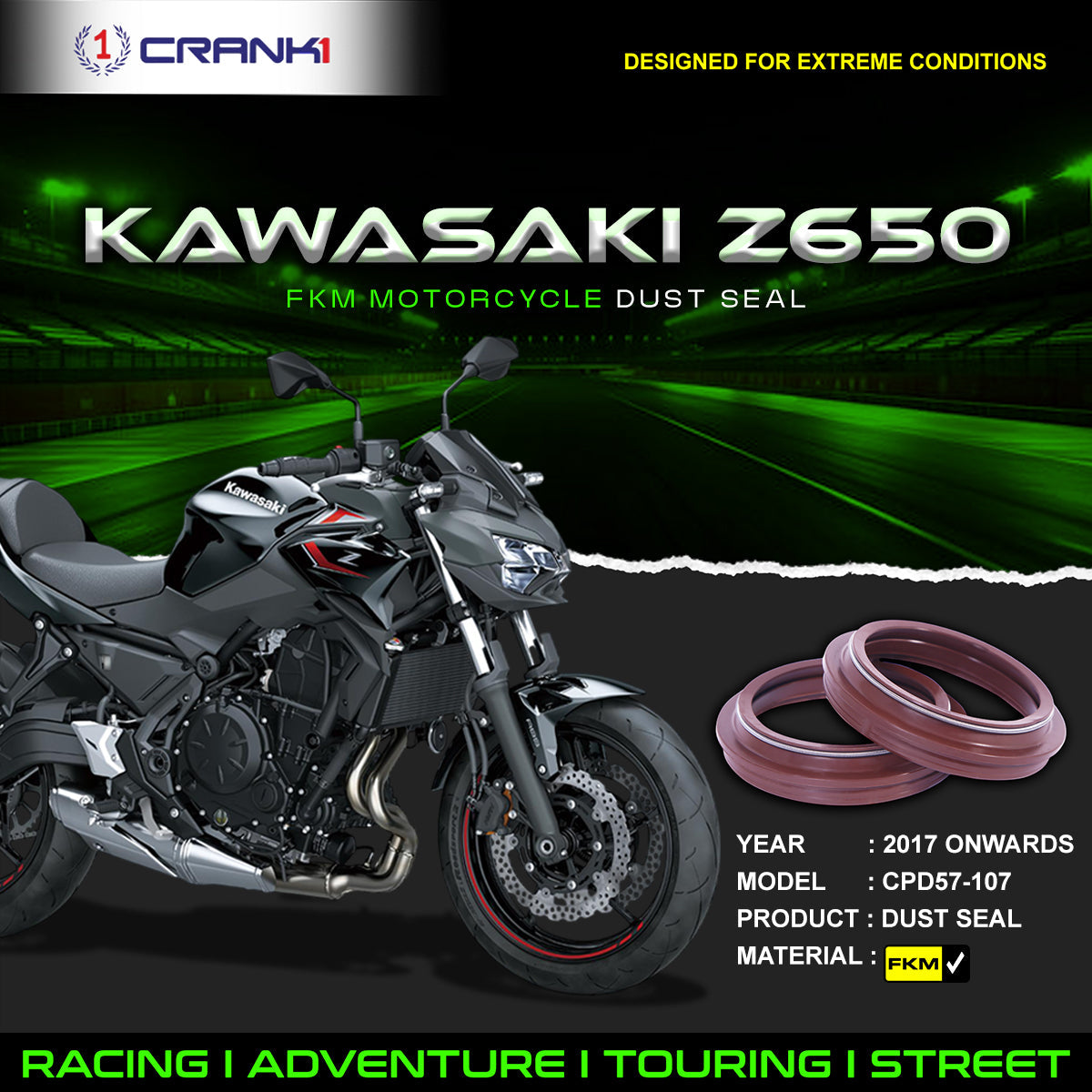 Fork Dust Seals Pair For Kawasaki Z650 (2017 Onwards) - CPD57-107 - CRANK1