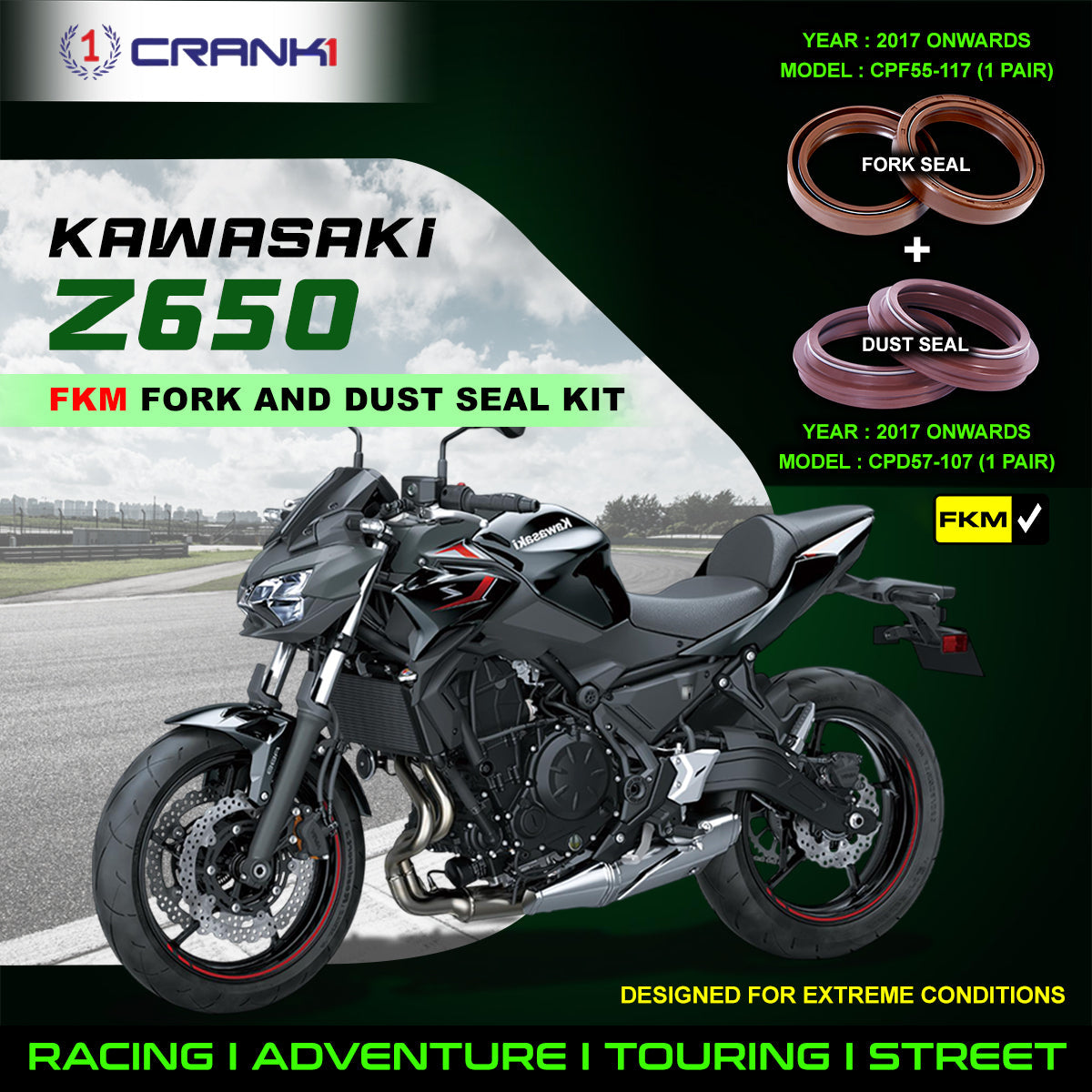 Fork And Dust Seals Kit For Kawasaki Z650 (2017 Onwards) - CRANK1