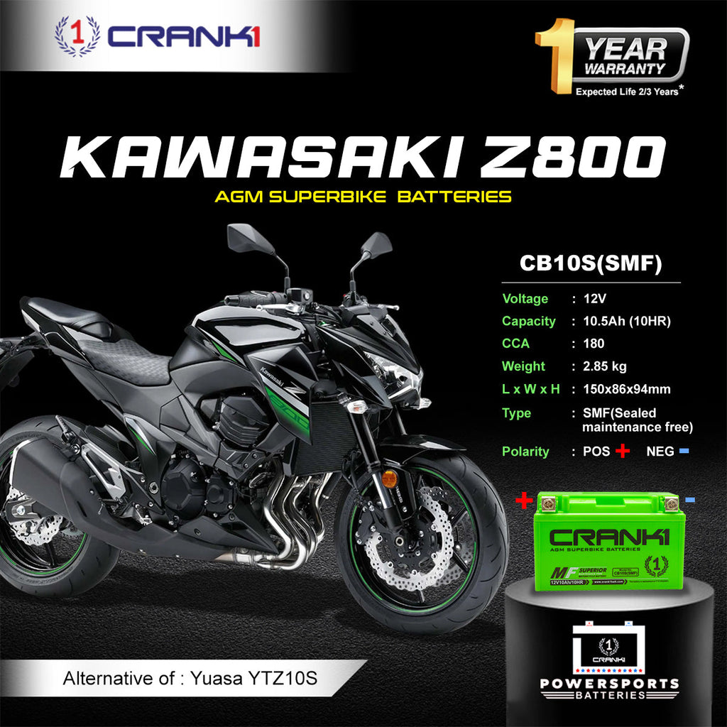 Battery For Kawasaki Z800 (2017-2025) - CB10S - Factory Activated - CRANK1