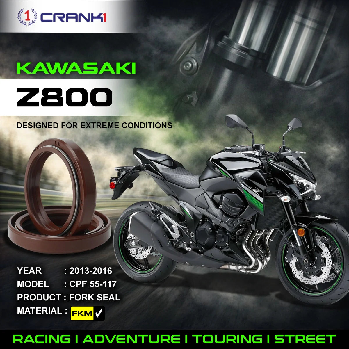 Fork Oil Seals Pair For Kawasaki Z800 (2013-2016) - CPF55-117 - CRANK1