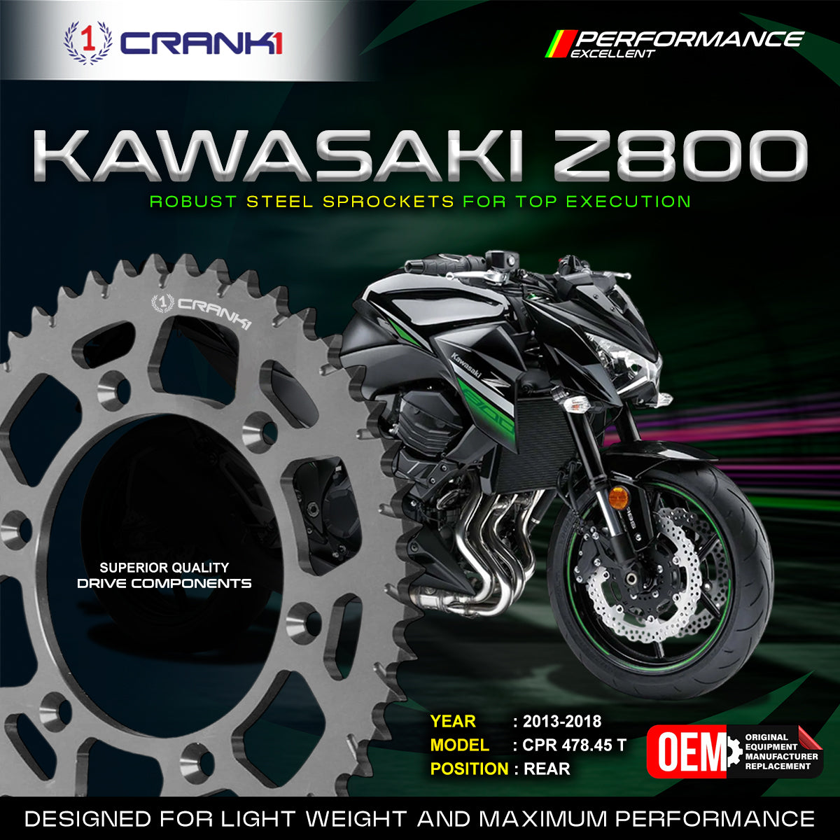 Sprocket For Kawasaki Z800 (2013-2018) - Rear - CPR478.45T - CRANK1
