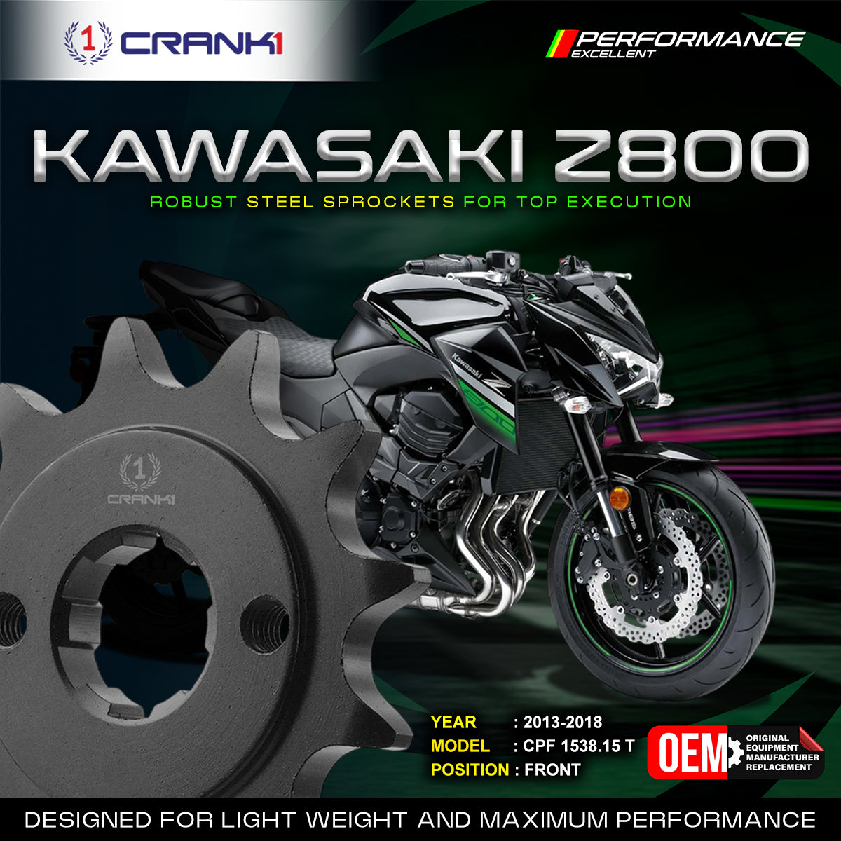 Sprocket For Kawasaki Z800 (2013-2018) - Front - CPF1538.15T - CRANK1