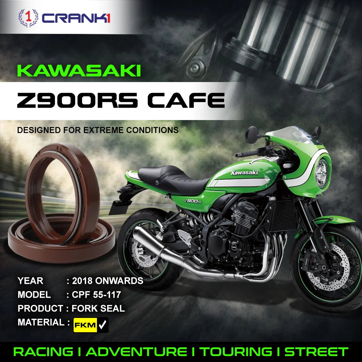 Fork Oil Seals Pair For Kawasaki Z900RS Café (2018 Onwards) - CPF55-117 - CRANK1