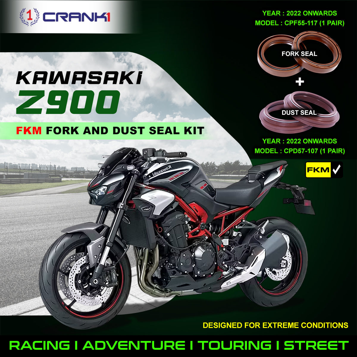 Fork And Dust Seals Kit For Kawasaki Z900 (2022 Onwards) - CRANK1