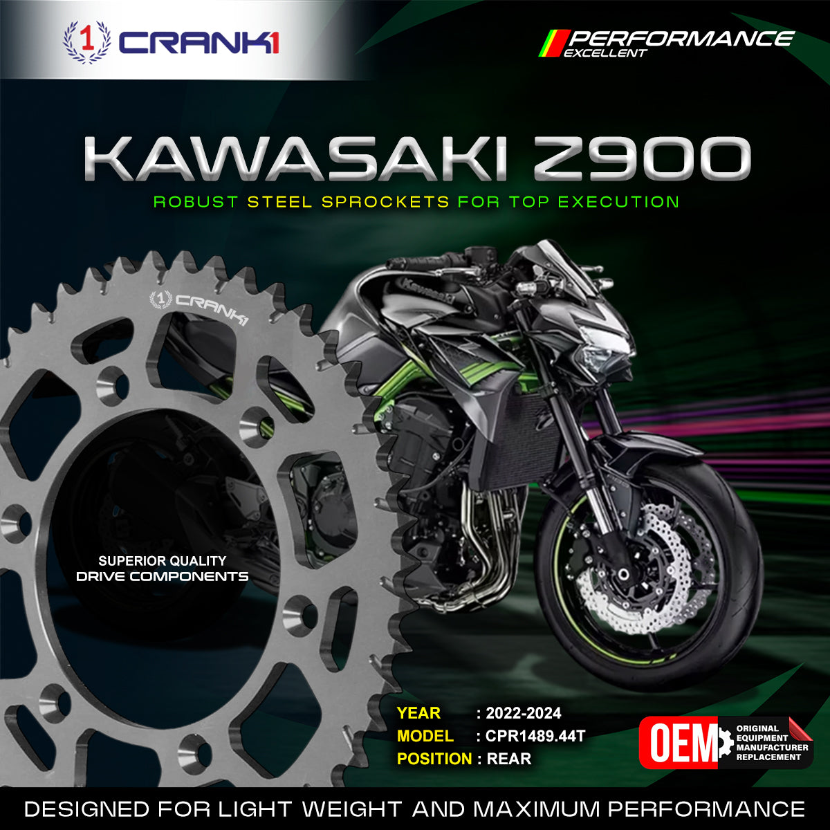 Sprocket For Kawasaki Z900 (2022-2024) - Rear - CPR1489.44T - CRANK1