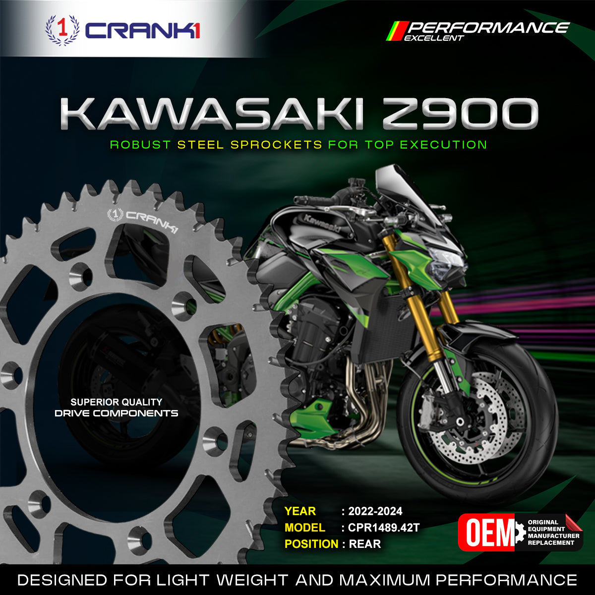 Sprocket For Kawasaki Z900 (2022-2024) - Rear - CPR1489.42T - CRANK1
